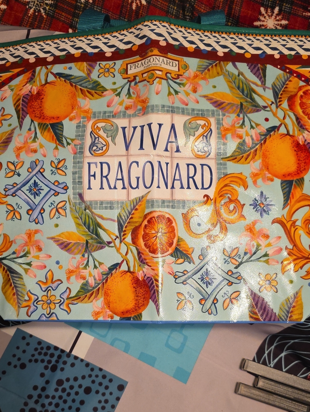 FRAGONARD- Viva Floral Orange Tote - Vibrant Blue & Orange- NEW